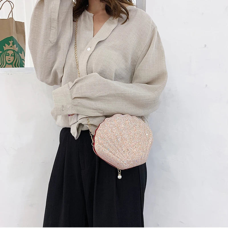 Sequins Shell Bag Chain Crossbody for Women