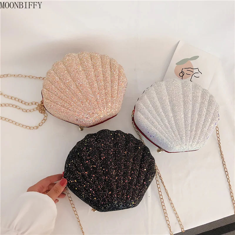 Sequins Shell Bag Chain Crossbody for Women