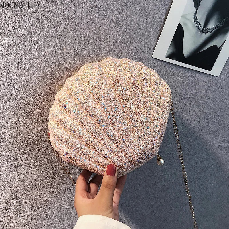 Sequins Shell Bag Chain Crossbody for Women
