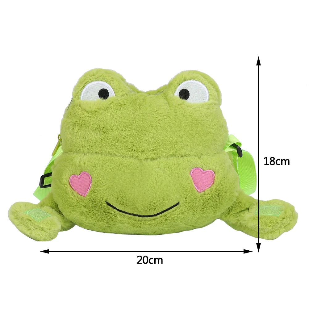 Frog Plush Shoulder Sling Bag Soft Zipper Purse Girls Travel School Shopper