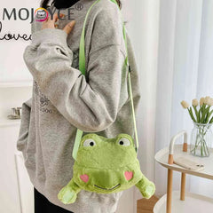 Frog Plush Shoulder Sling Bag Soft Zipper Purse Girls Travel School Shopper