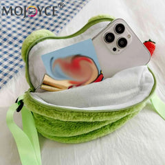 Frog Plush Shoulder Sling Bag Soft Zipper Purse Girls Travel School Shopper