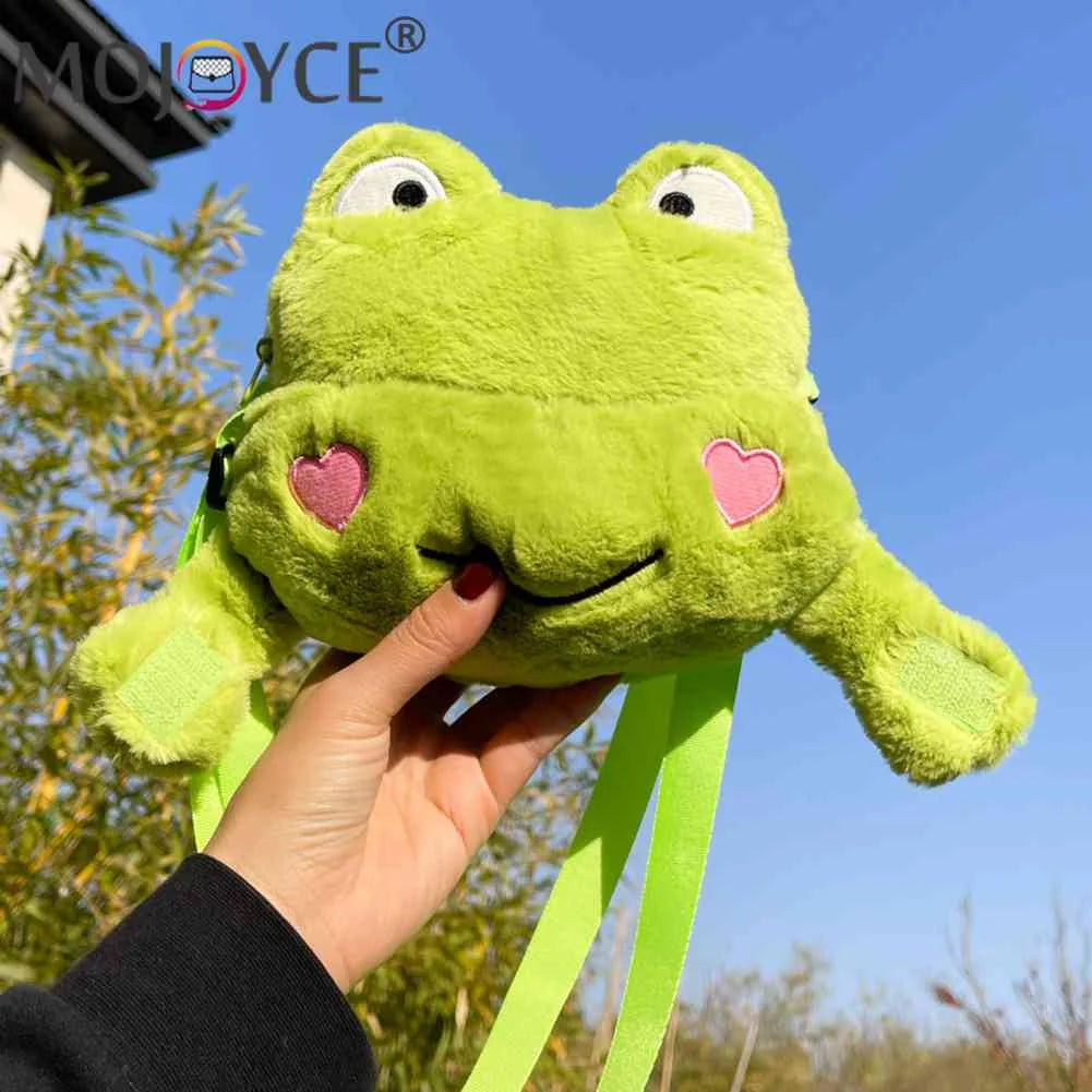 Frog Plush Shoulder Sling Bag Soft Zipper Purse Girls Travel School Shopper