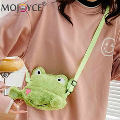Frog Plush Shoulder Sling Bag Soft Zipper Purse Girls Travel School Shopper