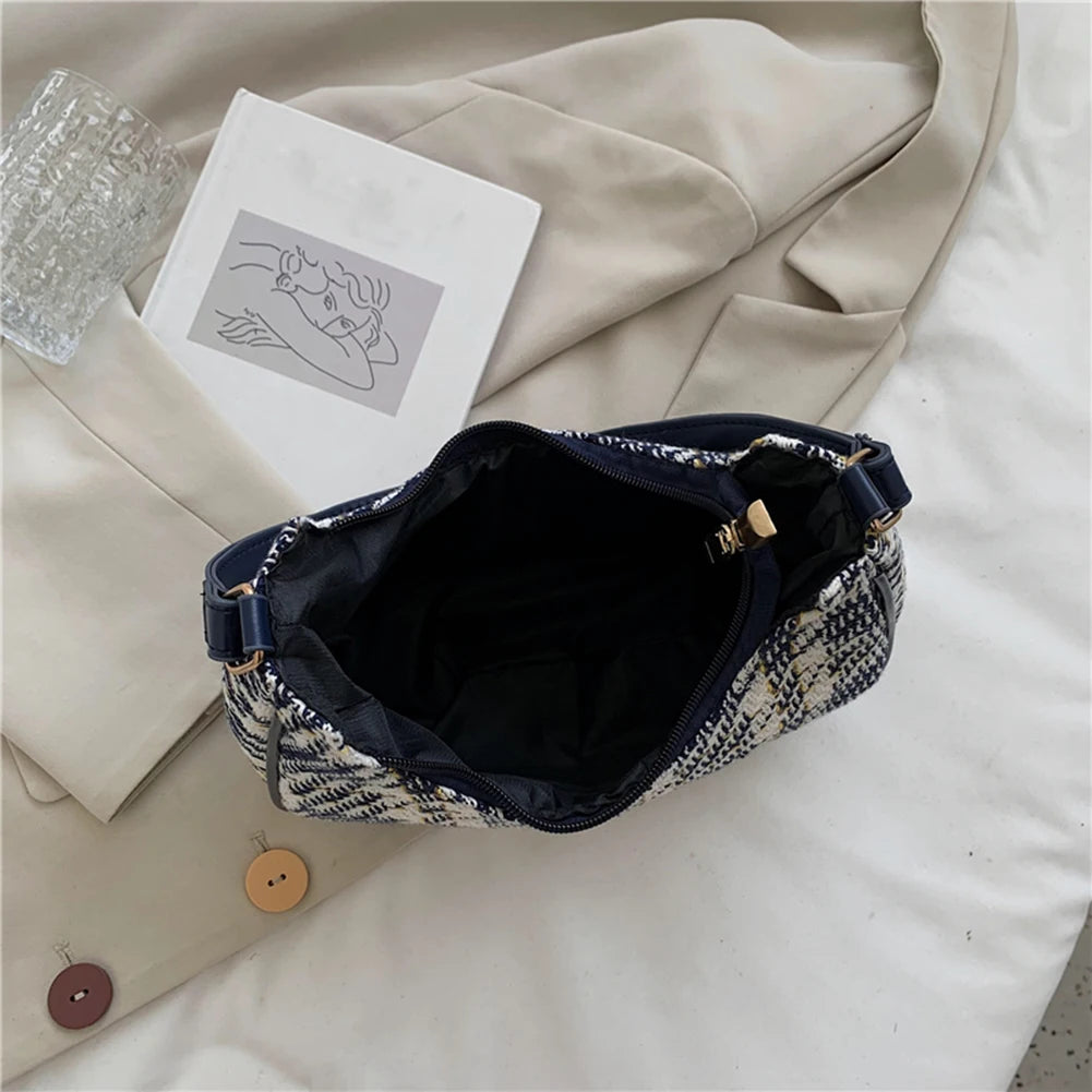 Vintage Plaid Printing Shoulder Bag Canvas Tote Female Handbag