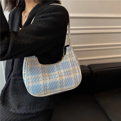 Vintage Plaid Printing Shoulder Bag Canvas Tote Female Handbag