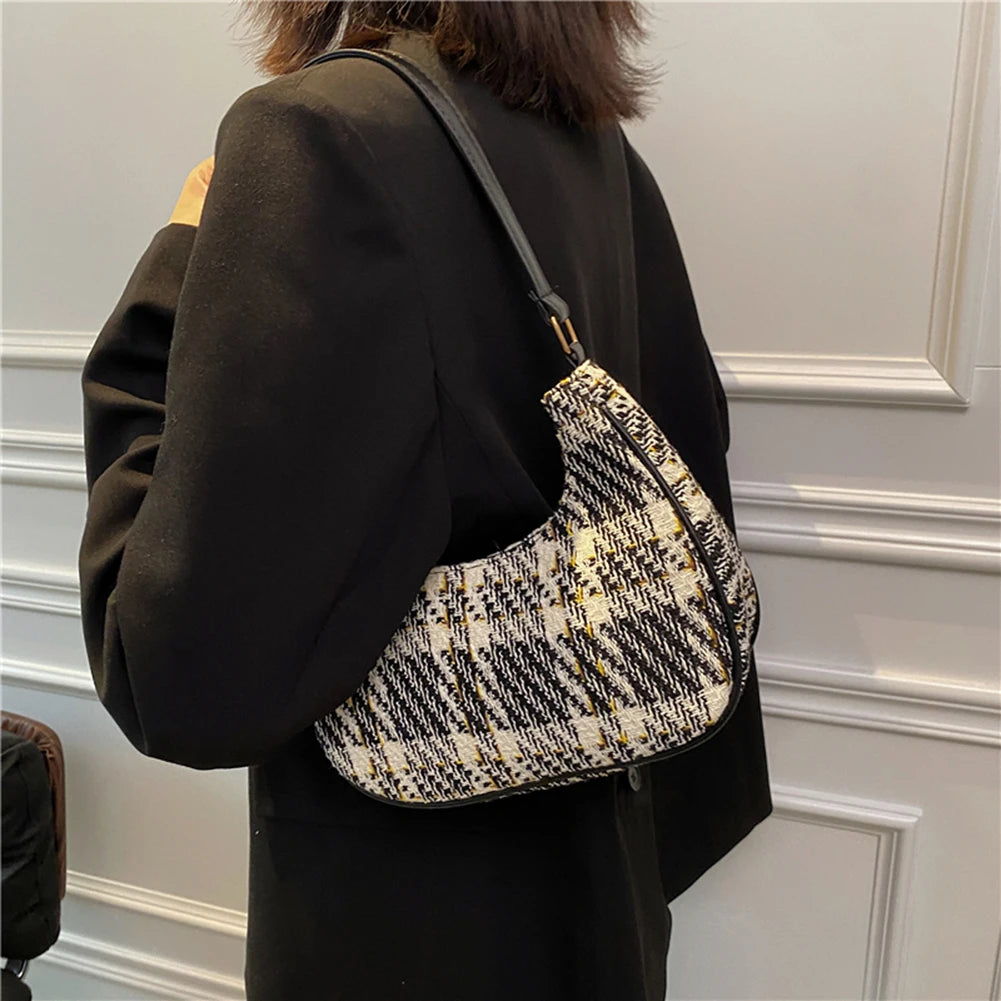 Vintage Plaid Printing Shoulder Bag Canvas Tote Female Handbag