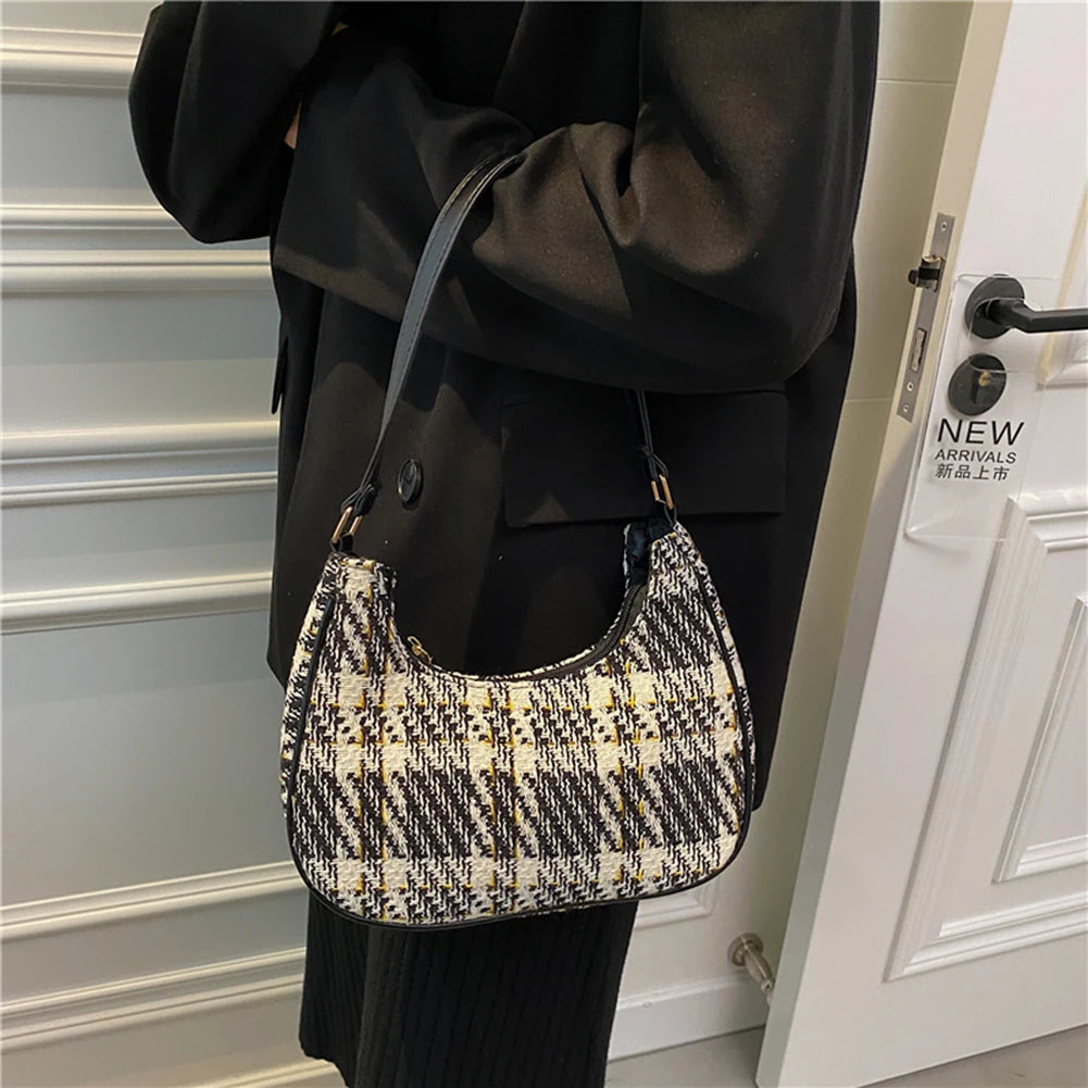 Vintage Plaid Printing Shoulder Bag Canvas Tote Female Handbag