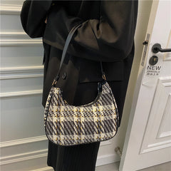 Vintage Plaid Printing Shoulder Bag Canvas Tote Female Handbag