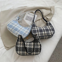Vintage Plaid Printing Shoulder Bag Canvas Tote Female Handbag