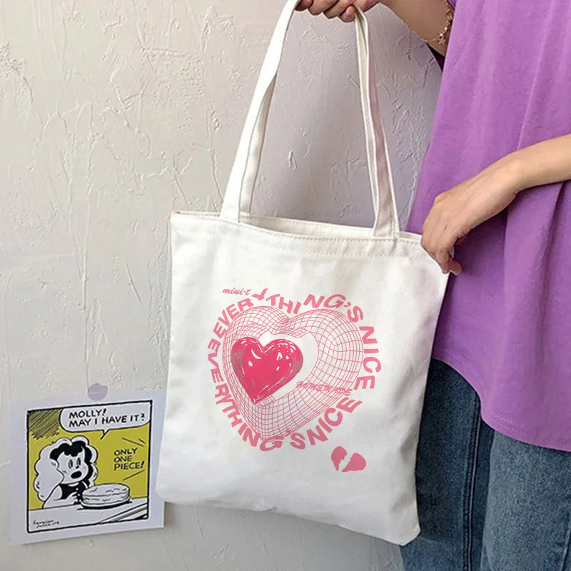 Love Letter Print Handbag Y2K Punk Hippie Canvas Shoulder Bag