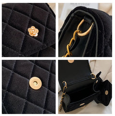 Velvet Shoulder Messenger Bag With Purse Female Lattice Crossbody Bag