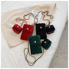 Velvet Shoulder Messenger Bag With Purse Female Lattice Crossbody Bag
