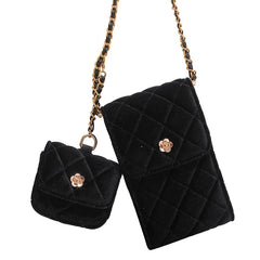 Velvet Shoulder Messenger Bag With Purse Female Lattice Crossbody Bag