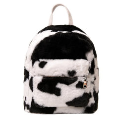 Cow Printed Plush School Backpack for Girls