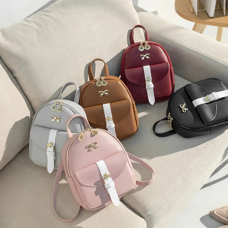 Women Small Backpack Clash Buckle Small Backpack Small Fresh Double Shoulder Bag