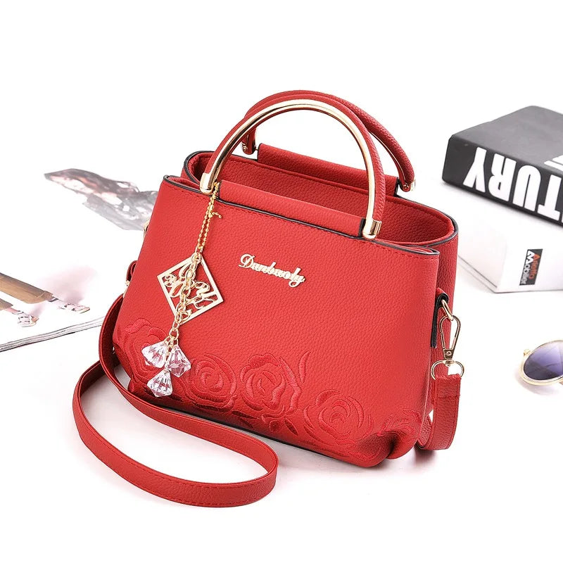 Embroidery PU Leather Shoulder Bag Women's Handbag