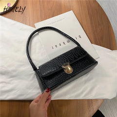 Small Brown Retro Underarm Bag Stone Pattern Shoulder Pink Leather Bag