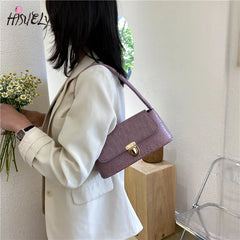 Small Brown Retro Underarm Bag Stone Pattern Shoulder Pink Leather Bag