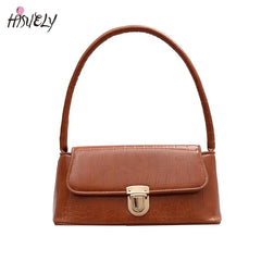 Small Brown Retro Underarm Bag Stone Pattern Shoulder Pink Leather Bag