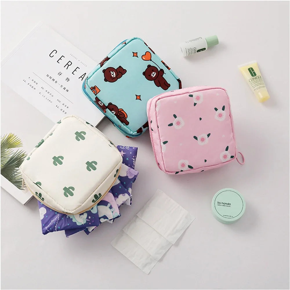 Women Small Cosmetic Bag Set Zipper Girls Mini Sanitary Napkins Makeup Lipstick