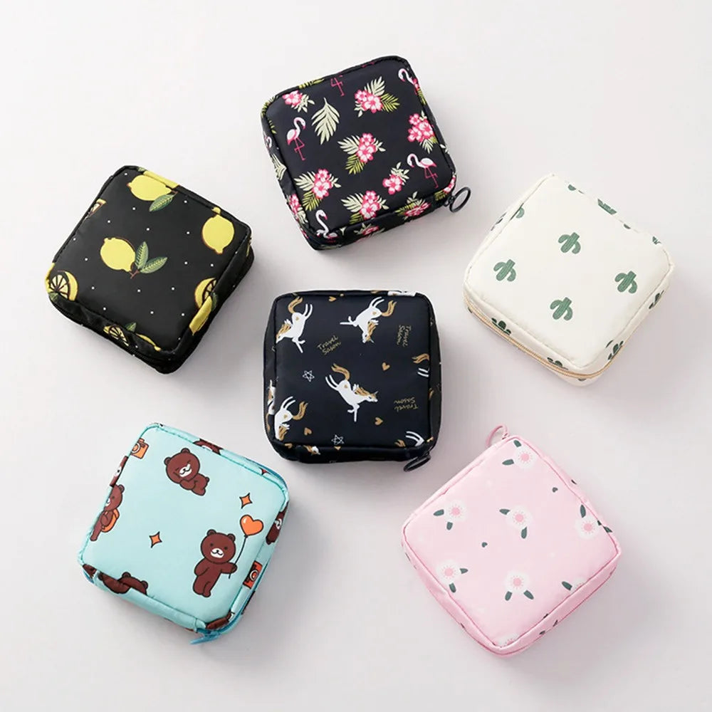 Women Small Cosmetic Bag Set Zipper Girls Mini Sanitary Napkins Makeup Lipstick