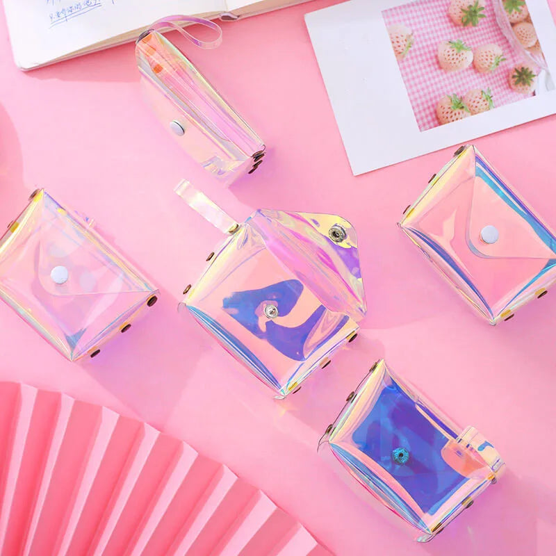 Women Small Coin Bag Laser PVC Clear Girls Coin Wallet Purses