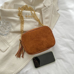 Corduroy Small Flap Bag Tote Handbag Chains Shoulder Crossbody Bag