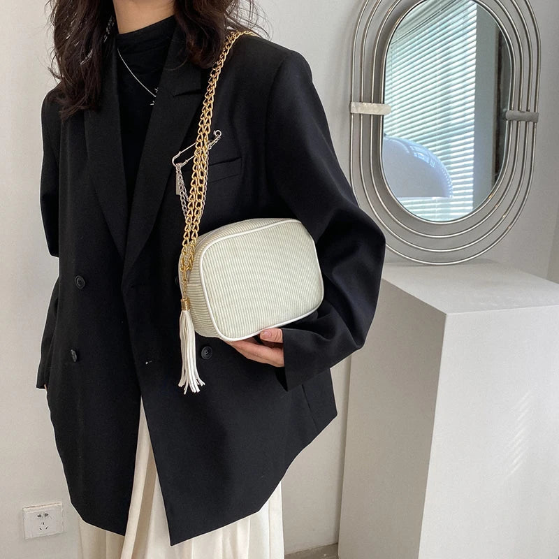 Corduroy Small Flap Bag Tote Handbag Chains Shoulder Crossbody Bag