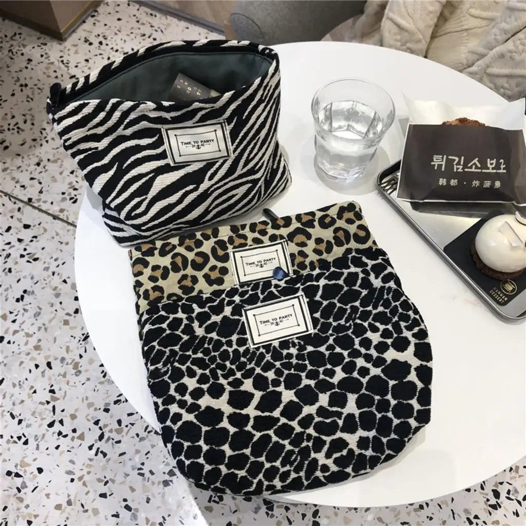 Animal Print Makeup Bag Lightweight Cosmetic Organizer Zipper Handbag