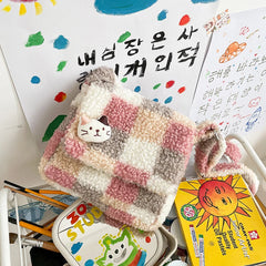 Plaid Crossbody Bag Women Small Plush Shoulder Bag