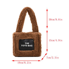 Women Small Plush Tote Bag Soft Lamb Wool Handbag Faux Fur Shoulder
