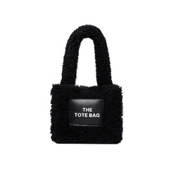 Women Small Plush Tote Bag Soft Lamb Wool Handbag Faux Fur Shoulder