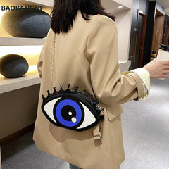 Women Eye Shape Shoulder Bag PU Leather Chain Mini Crossbody Messenger Bag