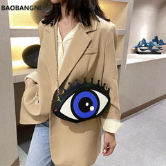 Women Eye Shape Shoulder Bag PU Leather Chain Mini Crossbody Messenger Bag