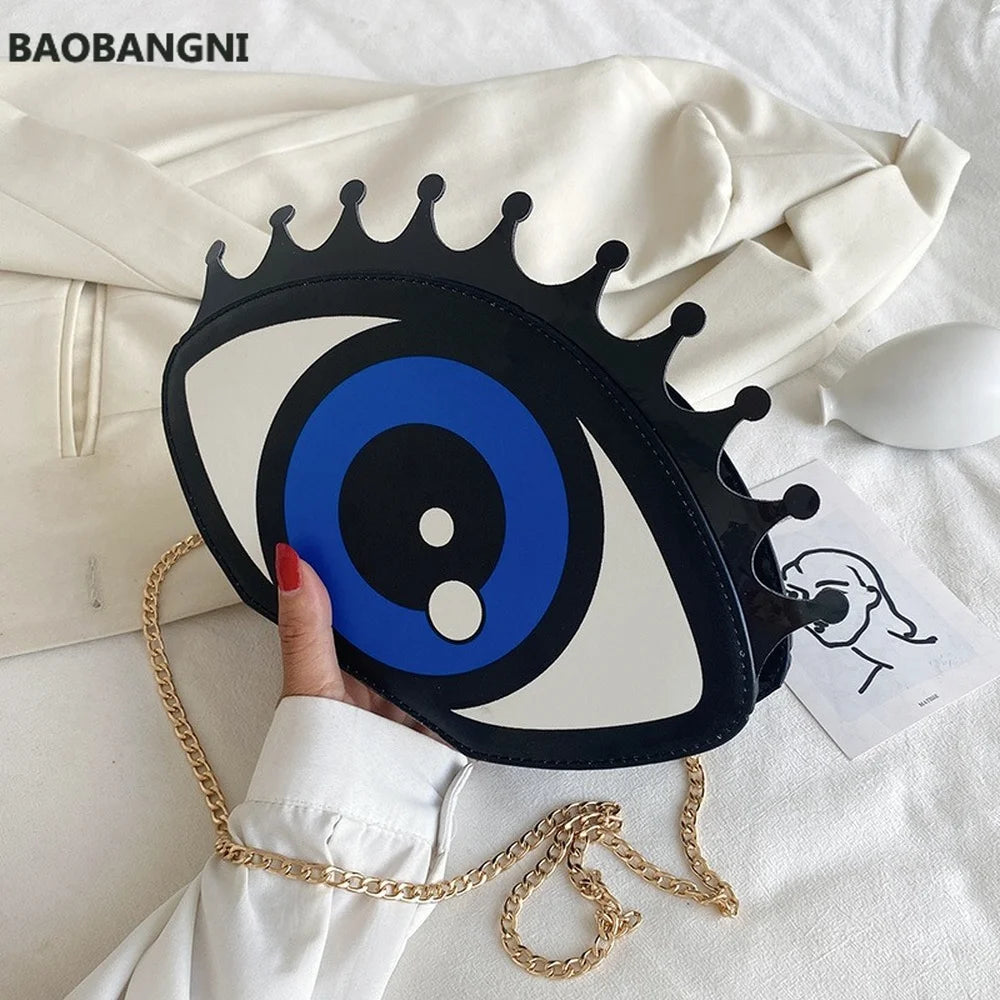 Women Eye Shape Shoulder Bag PU Leather Chain Mini Crossbody Messenger Bag