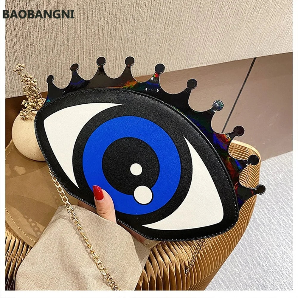 Women Eye Shape Shoulder Bag PU Leather Chain Mini Crossbody Messenger Bag