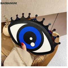 Women Eye Shape Shoulder Bag PU Leather Chain Mini Crossbody Messenger Bag