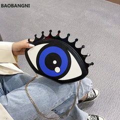 Women Eye Shape Shoulder Bag PU Leather Chain Mini Crossbody Messenger Bag