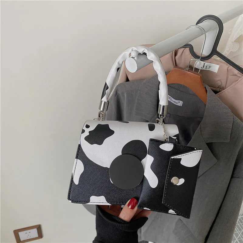 Women Small Square Bag Ladies Car Line Handbag Retro Cow Pattern Shoulder Bags