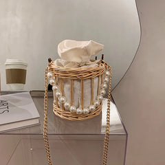 Women Straw Bucket Bag Tote Rattan Crossbody Beach Clutch Hand Bag