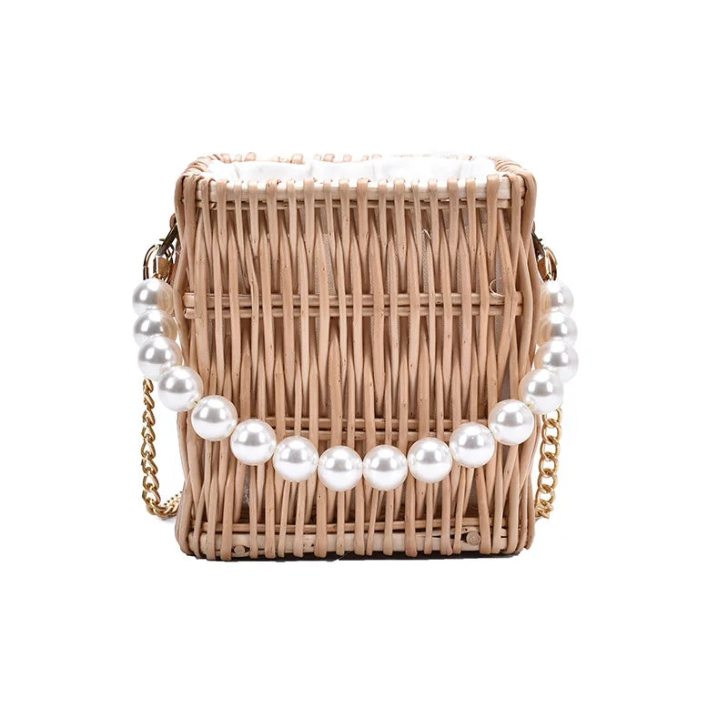 Women Straw Bucket Bag Tote Rattan Crossbody Beach Clutch Hand Bag