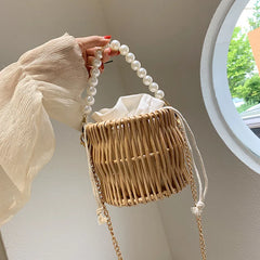 Women Straw Bucket Bag Tote Rattan Crossbody Beach Clutch Hand Bag