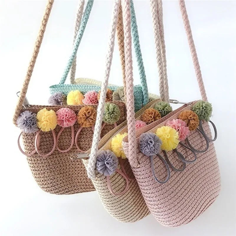 Straw Bucket Bags Shoulder Bag For Women Summer Travel Purses