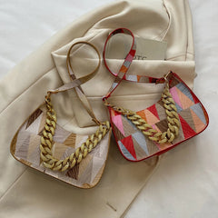 Women Small Tote Bag with Thick Chain Top-handle PU Leather Hobos
