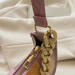 Women Small Tote Bag with Thick Chain Top-handle PU Leather Hobos