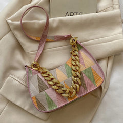 Women Small Tote Bag with Thick Chain Top-handle PU Leather Hobos