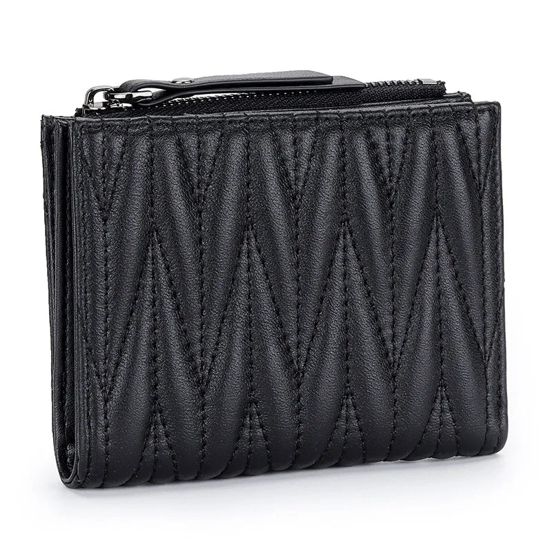 Women Small Wallet Leather Ladies Short Purse High Capacity Sheepskin Money Bag