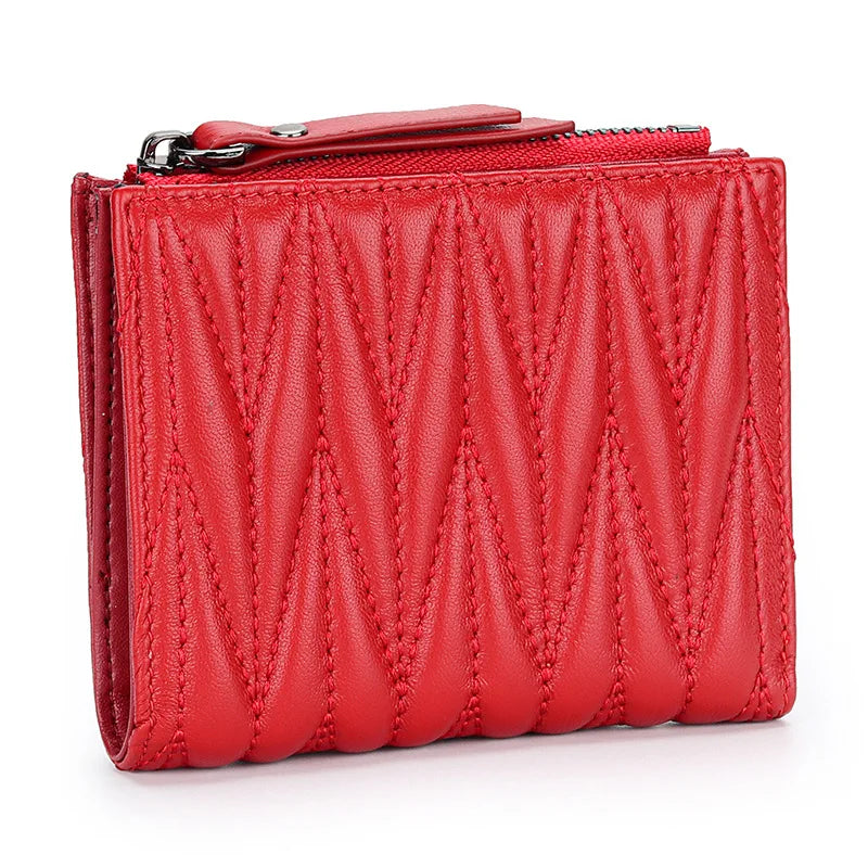 Women Small Wallet Leather Ladies Short Purse High Capacity Sheepskin Money Bag