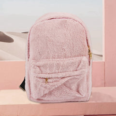 Pink Faux Fur Plush Backpack Shoulder Bag Heart Pendant